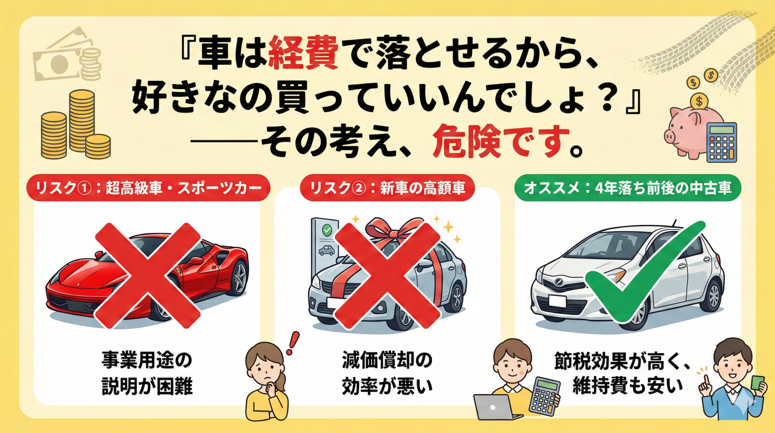 「車は経費で落とせるから、好きなの買っていいんでしょ？」──その考え、危険です