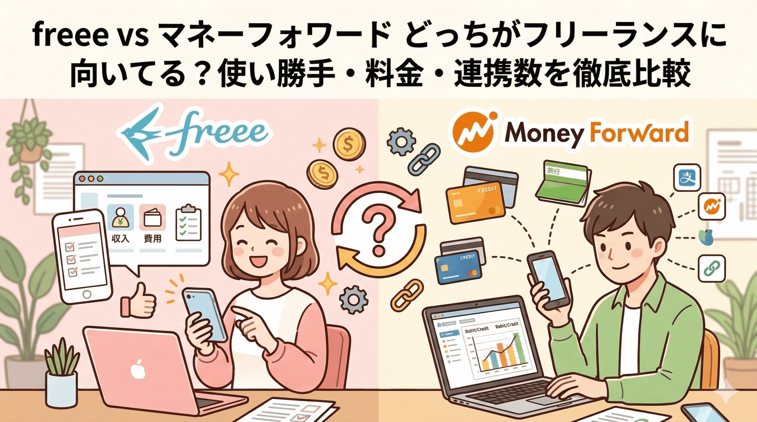freee vs マネーフォワード どっちがフリーランスに向いてる？使い勝手・料金・連携数を徹底比較